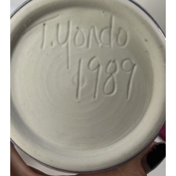 Vtg- One Of A Kind Handmade Stoneware Vase From Cleveland Ohio Artist T. Yondo - Picture 6 of 13